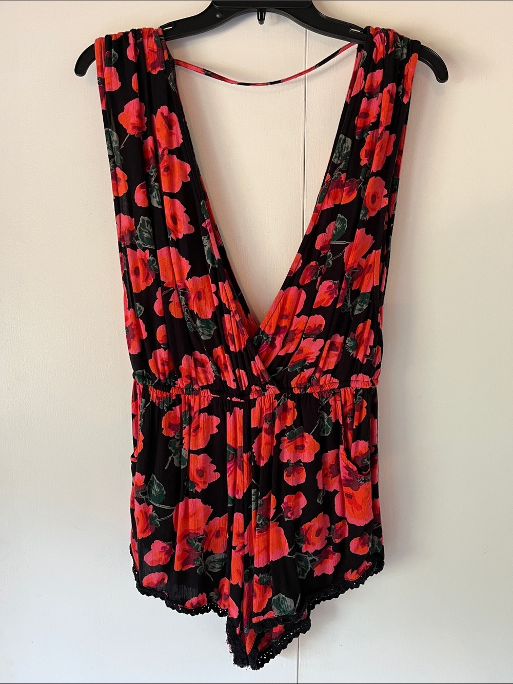 Billabong Black Romper with Red Floral Print